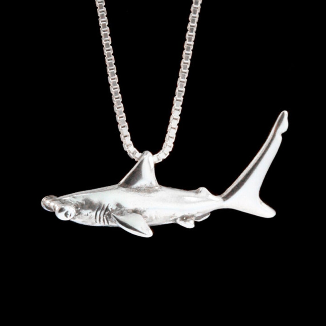 Shark Necklace Silver Hammerhead Shark Charm Shark Pendant Etsy