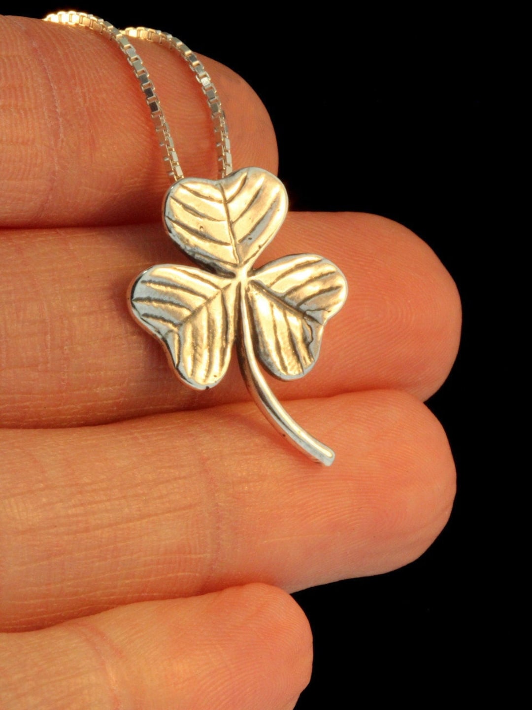 Silver Clover Necklace Sterling Silver Shamrock Necklace Shamrock Charm ...