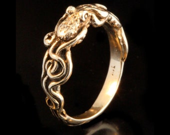 14k Gold Tentacle Twist Ring with Tsavorite Eyes - Custom Listing for Lareen