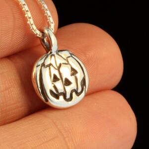 Pumpkin Necklace Silver Flat Jack O Lantern Necklace Pumpkin Pendant Pumpkin Charm Pumpkin Jewelry Silver Pumpkin Halloween Jewelry image 4