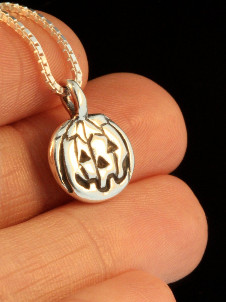 Pumpkin Necklace Silver Flat Jack O Lantern Necklace Pumpkin Pendant Pumpkin Charm Pumpkin Jewelry Silver Pumpkin Halloween Jewelry image 4