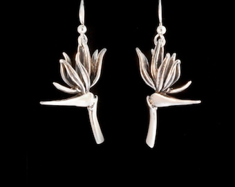 Bird of Paradise Flower Earrings - Sterling Silver - Exotic Tropical flower