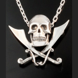 Skull Necklace - Skull and Crossed Cutlass Necklace - Pirate Necklace Pirate Jewelry - Sword Necklace