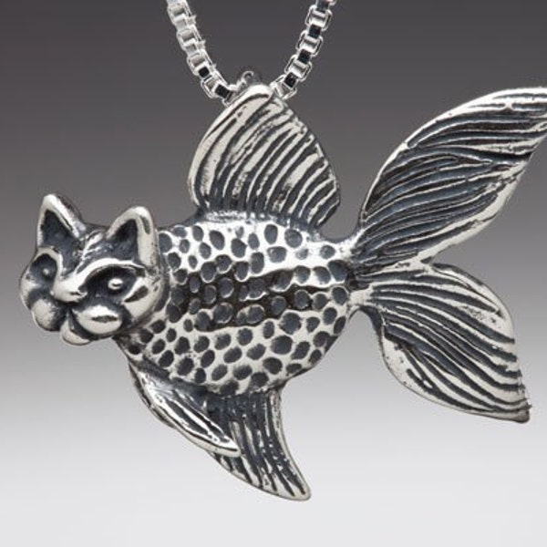 Fish Necklace Cat Necklace - Large Silver Catfish Charm Pendant - Fish Charm Fish Pendant Cat Charm Cat Pendant - Silver Fish Silver Cat