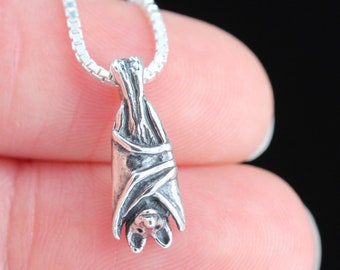 Hanging Bat Necklace Tiny Silver Bat Pendant Bat Charm Tiny Charm Small Bat Necklace Sterling Silver Charm Necklace Animal Jewelry Gift Bats