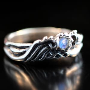 Wave Ring Silver Moonstone Ring Eternity Wave Ring with Gemstone Men&#39;s Ring or Women&#39;s Ring Surfer Ring Ocean Ring Tribal Ring Wedding Ring