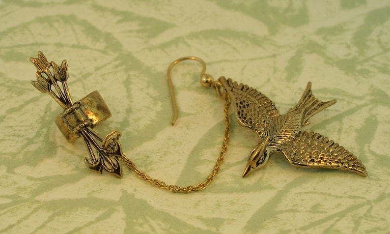 Chain Ear Cuff Bajoran Ear Cuff Bronze Quiver and Arrows And Mocking Jay Ear Cuff Bajoran Bird Earring Arrow Earring Mocking Jay Jewelry image 3