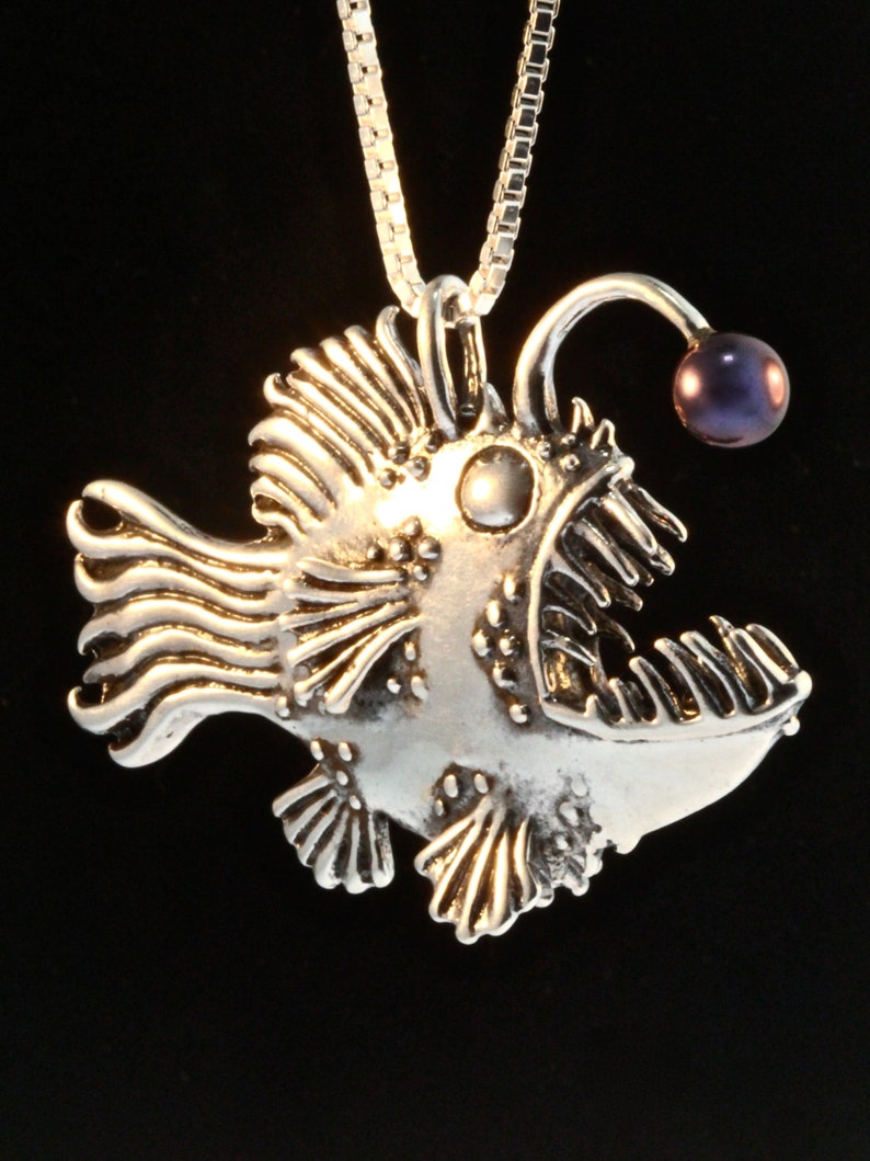 Fish Necklace Large Angler Fish Necklace Fish Pendant Angler Etsy