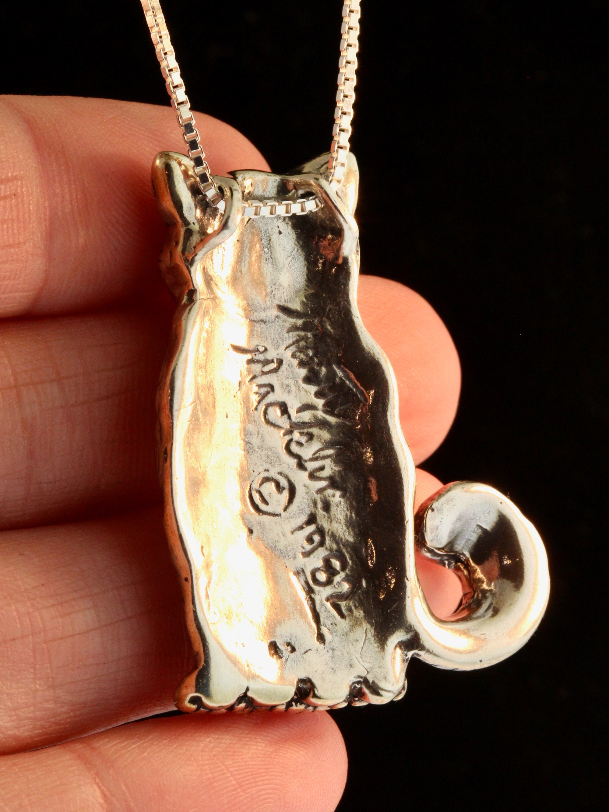 Large Sterling Silver Cat Necklace Kitty Pendant Kitty Large Sterling Silver Cat Necklace Kitty Pendant Kitty
