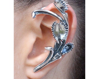Orecchino a fascia con pianta carnivora Venere acchiappamosche - Argento Sterling - Orecchino a fascia non forato