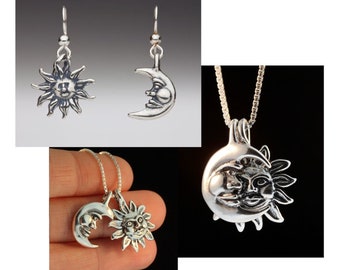 2024 Eclipse Sale Eclipse Jewelry Sterling Silver Sun and Moon Earrings and Sun and Moon Necklace Set Two Part Necklace.Best Friend Jewelry