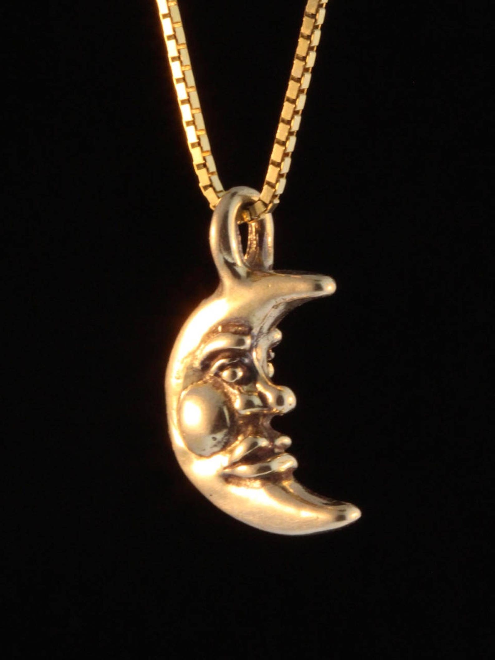 Moon Necklace Gold Small 14k Gold Moon Charm Moon Pendant Moon Etsy