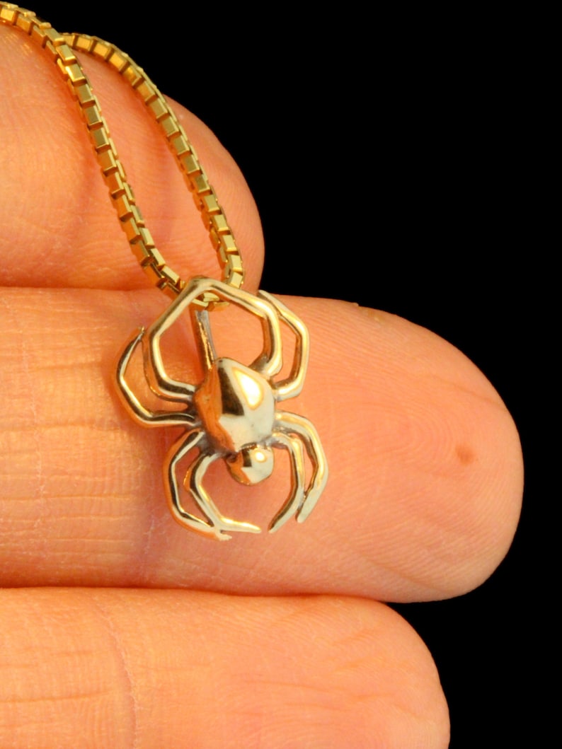Gold Spider Necklace Solid 14K Gold Spider Charm Spider Etsy