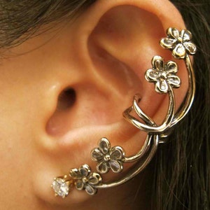 Stocking Stuffer Bronze Flower Gift For Her Gift For Girlfriend Gift For Mom Flower Ear Cuff Earring Forget Me Not Ear Cuff Cyber Sale