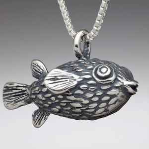 Fish Necklace Silver - Puffer Fish Necklace - Blow Fish Necklace - Pufferfish Necklace - Fish Charm - Fish Jewelry - Fish Pendant