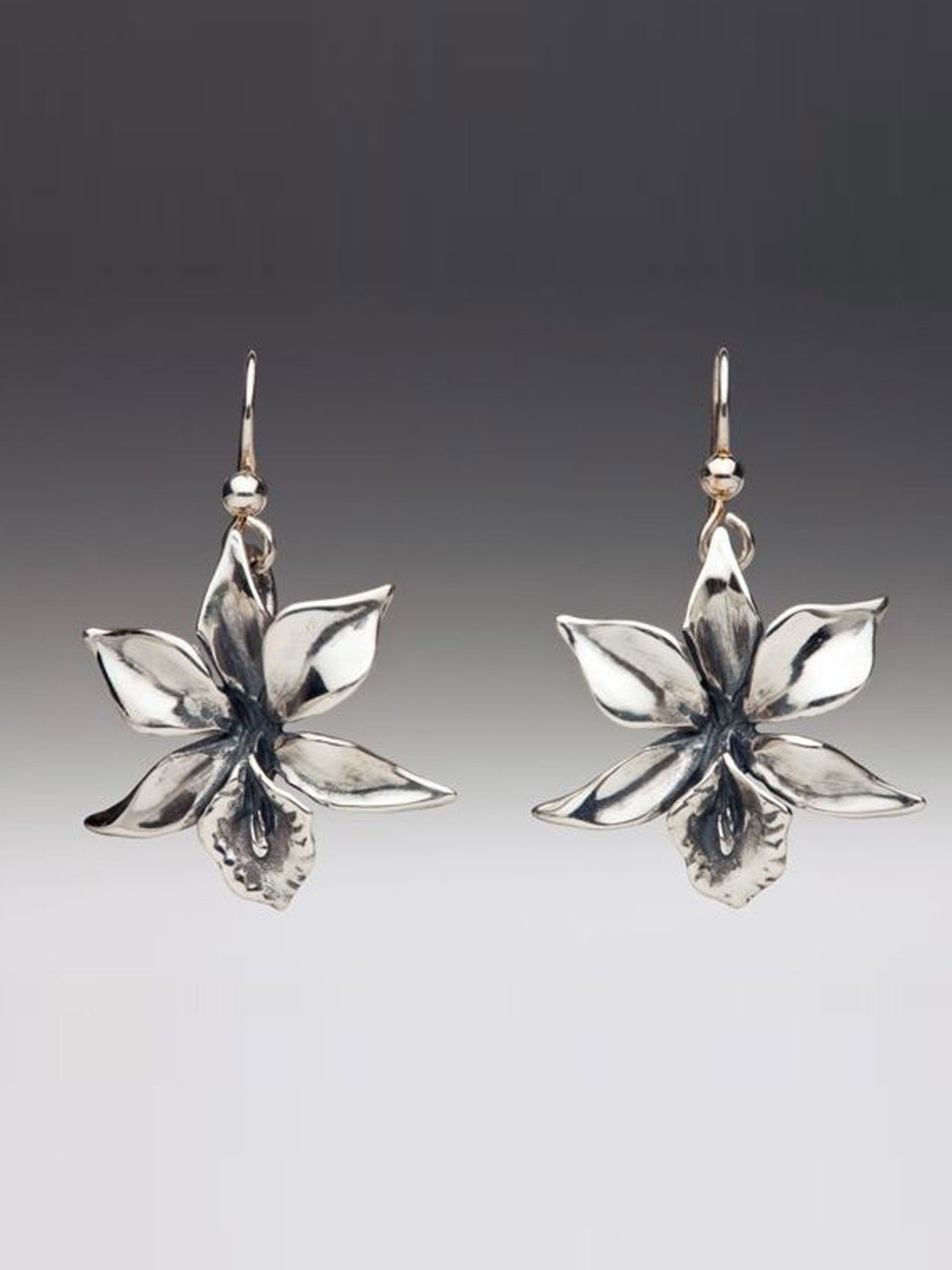 Orchidジュエリースターリングシルバーオーキッドチャームスライドハンドメイドフラワージュエリーor3-pns シルバーオーキッドフラワーネックレス＆イヤリングセット