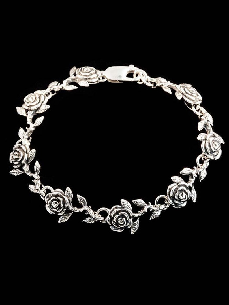 Rose Bracelet Silver Rose Jewelry Silver Flower Bracelet Etsy