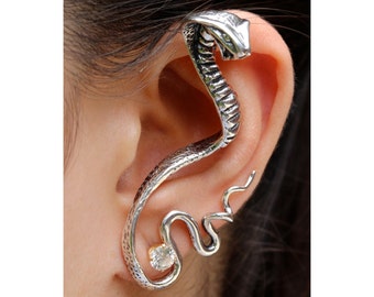 Snake Ear Cuff Snake Ear Wrap Snake Earring Silver Cobra Ear Wrap Snake Jewelry Cobra Jewelry Ear Climber Ear Jacket Ear Crawler Silver Cuff