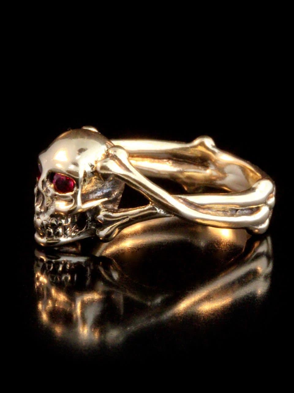 Solid 14K Gold Skull and Crossbones Ring - Memento Mori Skull Ring
