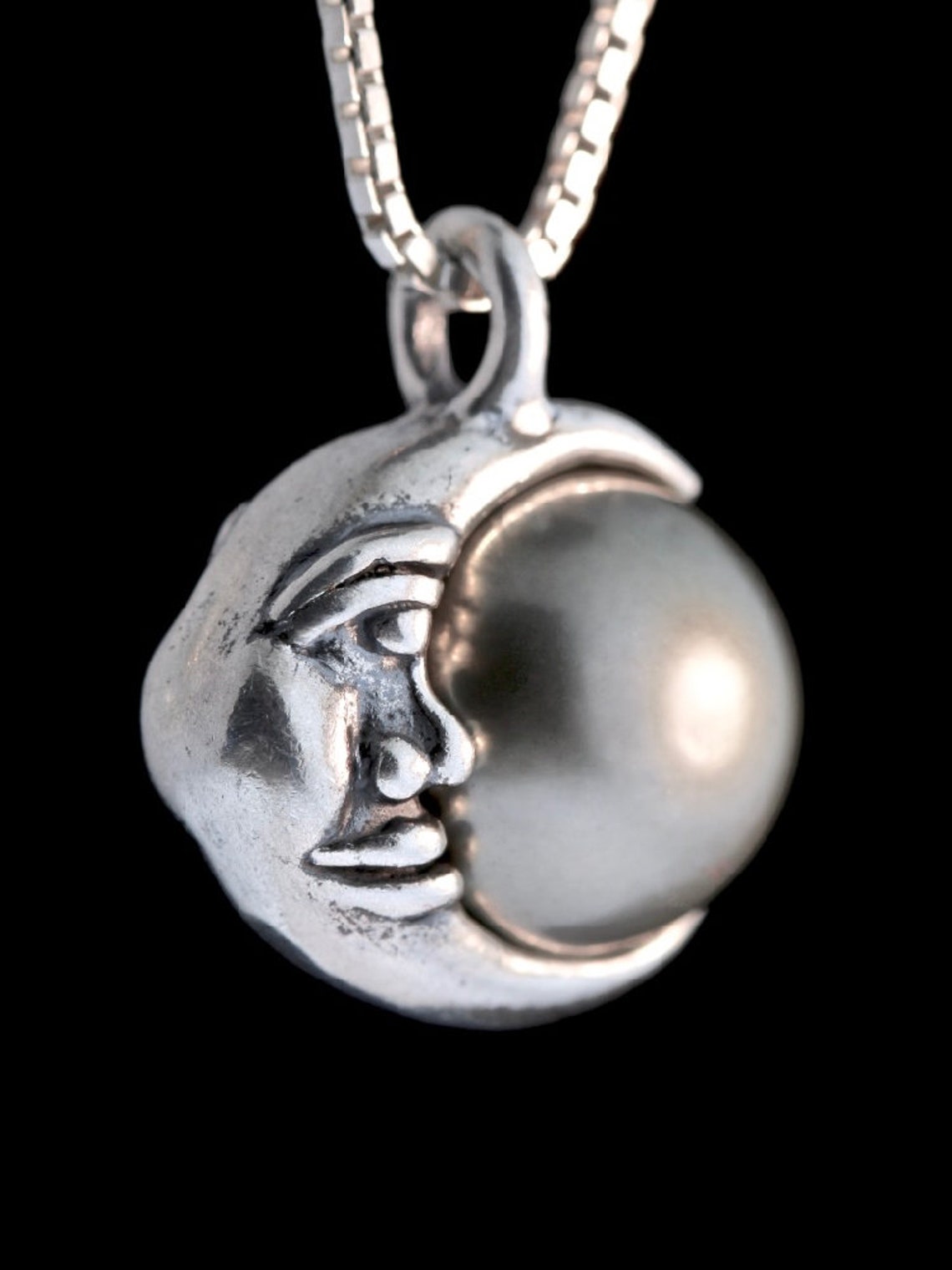 Moon Necklace Silver Moon Crystal Orb Charm Moon Pendant Moon Etsy