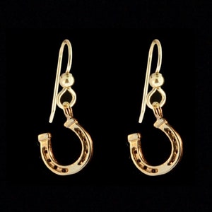 14k Gold Horseshoe Earring Horse Shoe Earrings Horse Earrings Lucky Charm Earrings Gold Dangle Earrings Horseshoe Jewelry Horse Jewelry