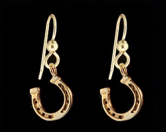 Good Luck Horseshoe Earrings - Solid 14k Gold - Ranch Girl Jewelry