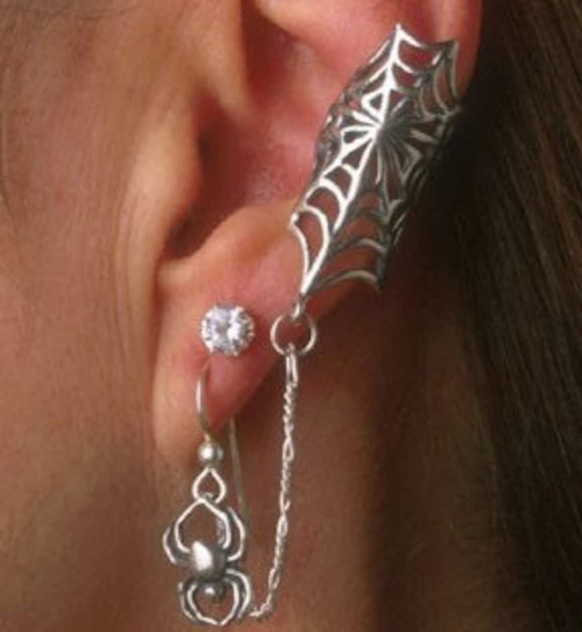 Spider  Ear Cuff Silver  and Chained Spider Ear Cuff Etsy