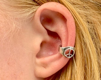 Silver Peace Ear Cuff Peace Sign Ear Cuff Peace Out Ear Cuff Silver Cuff Hippie Ear Cuff Sterling Silver Band Silver Earring Peace Earrings