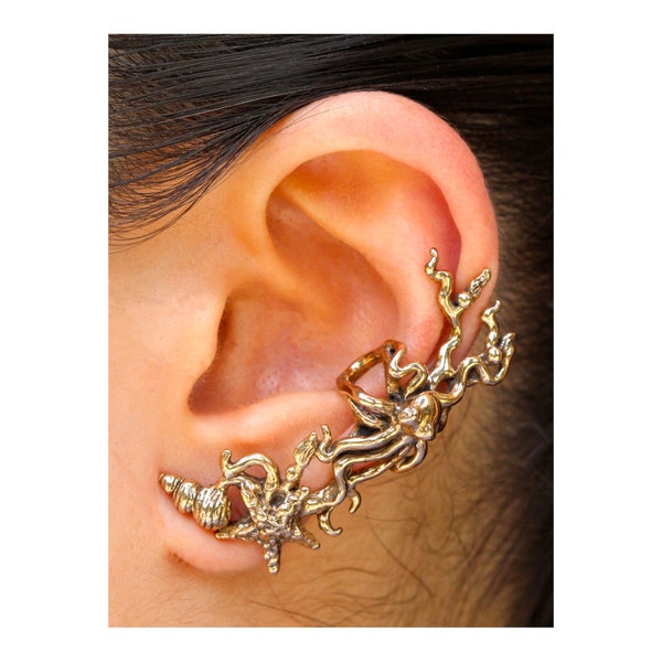 Octopus and Sea Star Ear Cuff - Bronze - Poseidon's Gift Ocean Earring