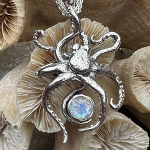 Riptide Octopus Pendant with Gemstone Rip Tide Octopus w/ Jewel Tentacle Necklace Kraken Necklace Large Octopus Jewelry Handmade Octopus 925