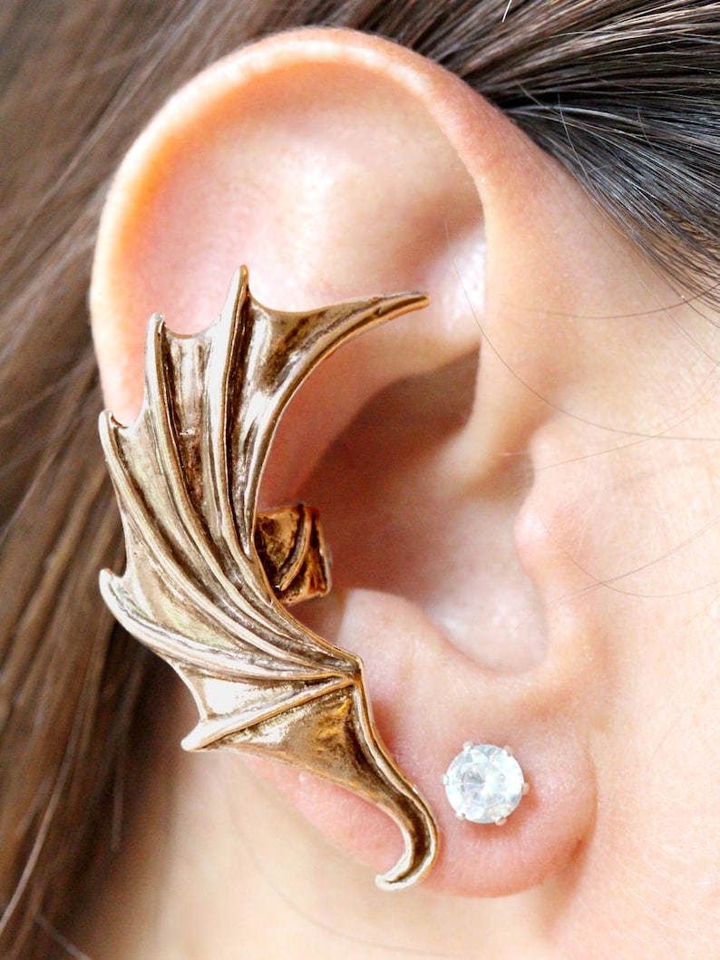 Dragon Ear Cuff Wing Ear Cuff Wing Earrings Dragon Jewelry Wing Jewelry Bat Wing Jewelry Bronze Bat Dragon Cuff Dragon Earring Ear Wrap image 1