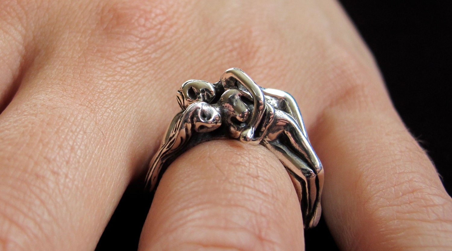 Wedding Ring People Ring Puzzle Ring Silver Spooning Lovers Etsy