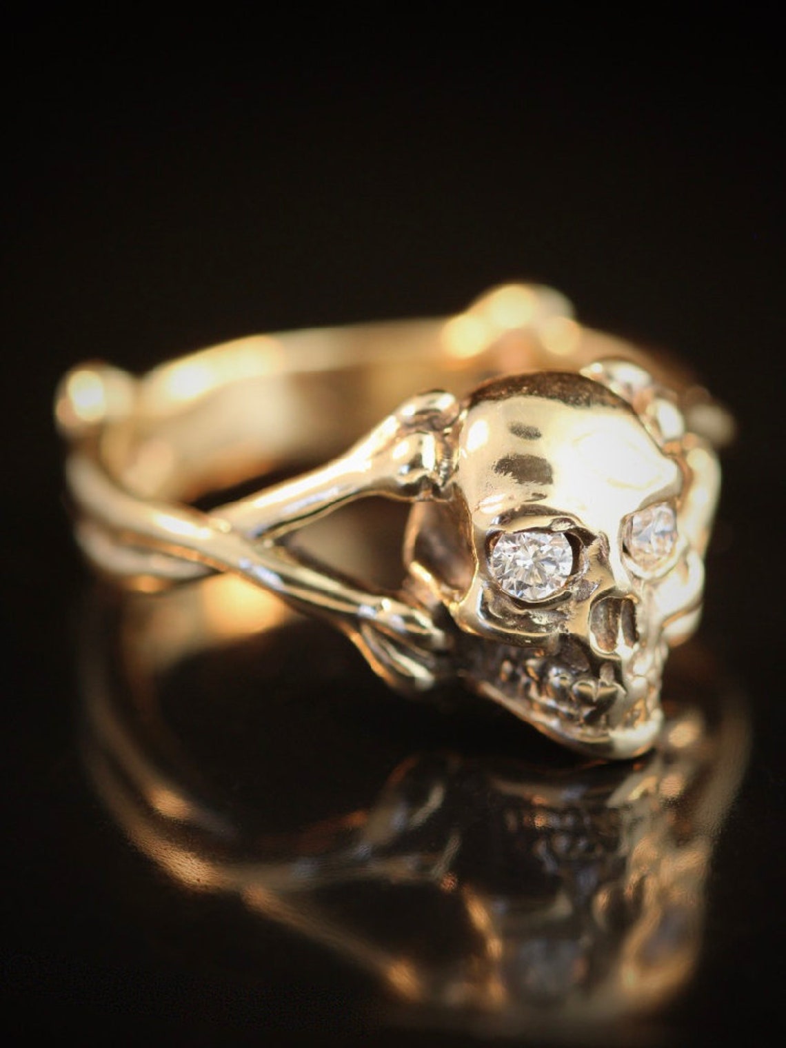 Skull Ring Gold Skull and Crossbone Ring 14k With Ruby or Etsy