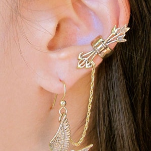 Chain Ear Cuff Bajoran Ear Cuff Bronze Quiver and Arrows And Mocking Jay Ear Cuff Bajoran Bird Earring Arrow Earring Mocking Jay Jewelry image 2