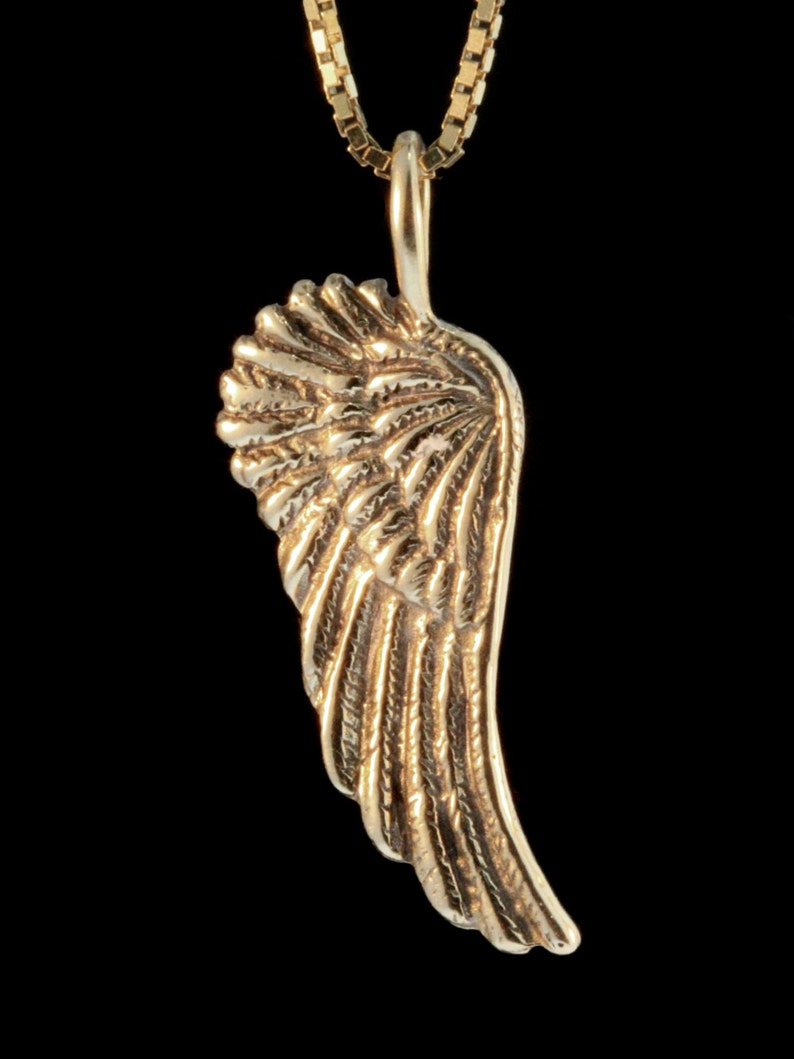 Angel Wing Necklace 14k Gold Guardian Angel Wing Charm Gold Necklace Angel Wing Pendant 14k Gold Jewelry Angel Wing Jewelry Valentines Gift image 2