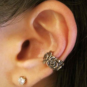 Ohrmanschette Bronze Rose Ohrmanschette Rosenschmuck Nicht durchbohrte Ohrringe Floral Ohrmanschette Blumenschmuck Brautjungfer Geschenk Boho Schmuck Boho Mode