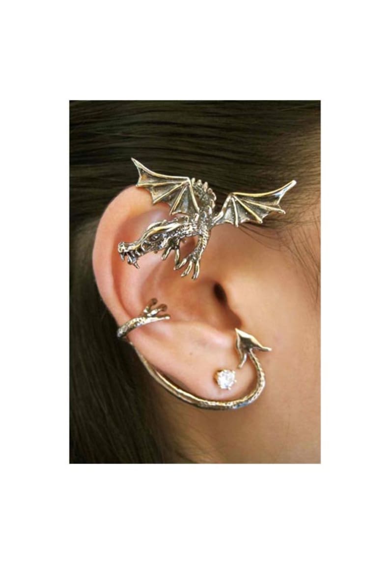 Dragon Ear Wrap Dragon Ear Cuff Bronze Guardian Dragon Ear Wrap Dragon Jewelry Non-Pierced Earring Dragon Earring Fashion Ear Cuff Statement image 1