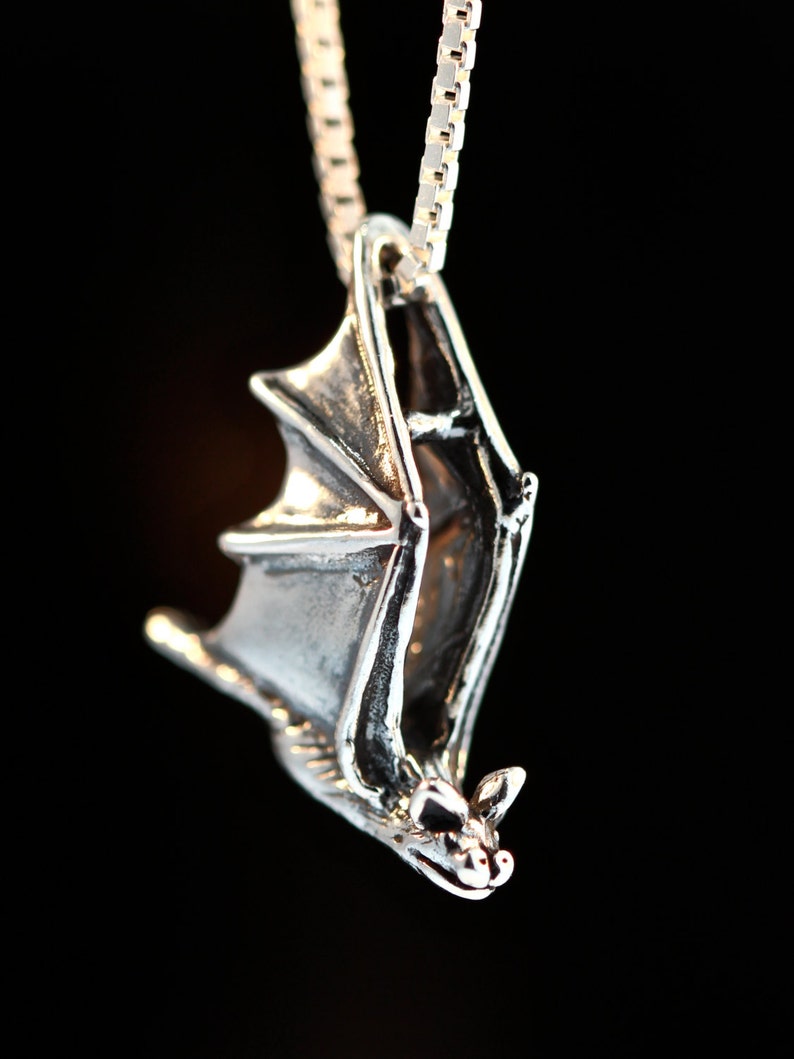 Bat Necklace Silver Soaring Bat Charm Bat Pendant Pendant Etsy