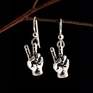 Peace Love Sign Earrings Sterling Silver Peace Symbol Earrings Peace Hand Charm Hippie Earrings Hippie Jewelry Hippie Charm Boho Earrings