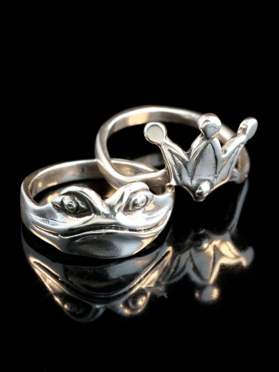 Frog Ring Silver Enchanted Frog and Crown Ring Two Parts Frog