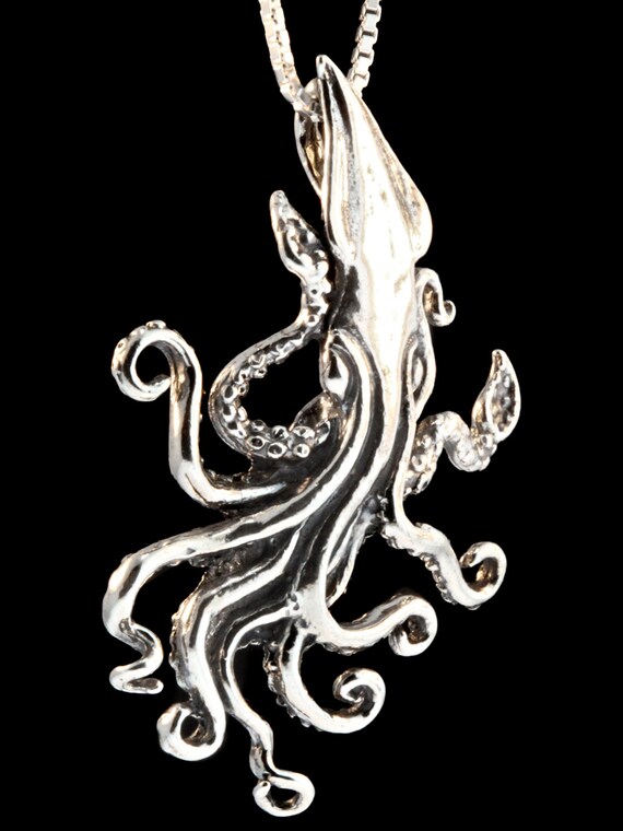 Squid Pendant Necklace: Sterling Silver Or Gold Filled, Biology Jewelry