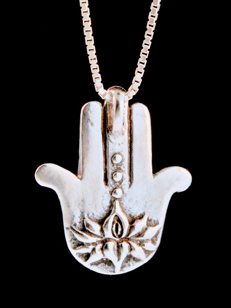 Hamsa Hand and Eye Pendant Silver Hand Eye Lotus Charm Boho | Etsy
