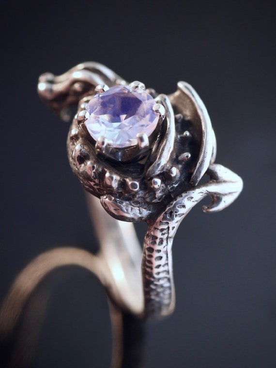 Anillo De Plata 925 Con Amatista Púrpura – Diseño Tigre Y Dragón Japonés, Estilo Motero Para Hombre