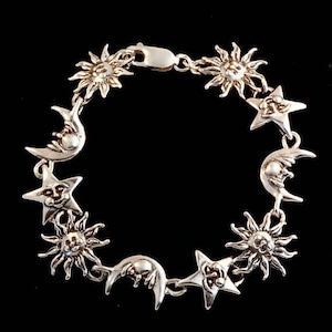 Sun Moon Star Bracelet Silver Celestial Bracelet Celestial Jewelry Sun Jewelry Moon Jewelry Star Jewelry Silver Bracelet Moon Jewelry Stars