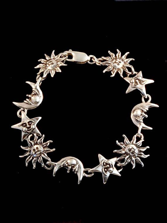 Moon and Stars Celestial Cuff Bracelet Sculpted Wire 
