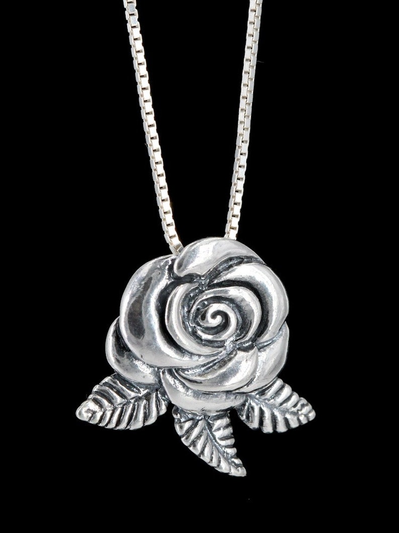 Sterling Silver Rose Necklace Silver Flower Necklace | Etsy