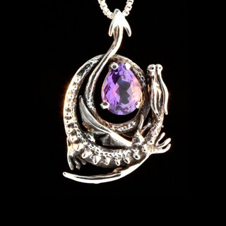 YEESIA Collana Con Ciondolo Drago E Ametista – Argento Sterling 925 – Lunghezza 22 Pollici + 5 Cm – Gioiello Unisex Retrò – Regalo Per Uomo E Donna
