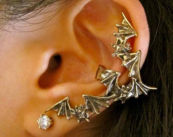 Orecchino a clip a forma di pipistrello in bronzo - Orecchino a clip a forma di pipistrello volante non forato - Regalo di Halloween per goth