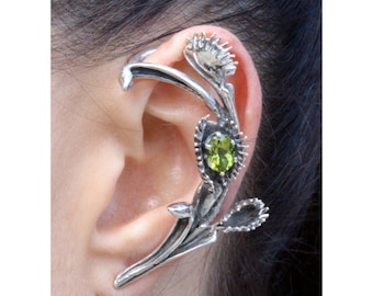 Venus Flytrap-hanger met edelsteen - sterlingzilver - oorbel vleesetende plant zonder piercing