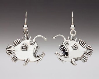 Angler Fish Earrings - Sterling Silver - Sea Monster Lure Earrings